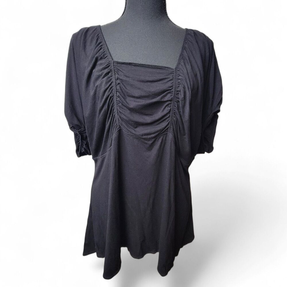 Studio M Top Women's 2X Plus Size Black Ruched Flutter Sleeves Gothic Fairy Y2K
